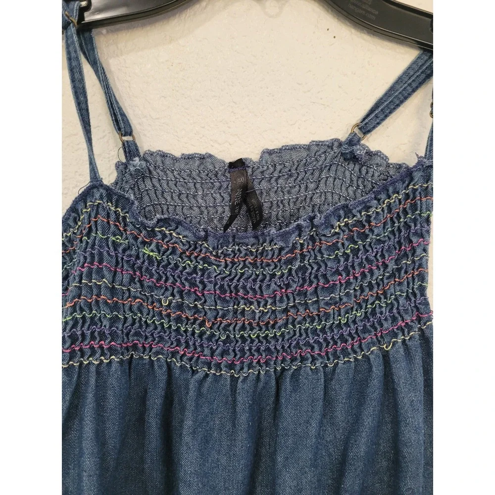 Star‎ Ride Girls Denim Smocked Rainbow Sundress Blue Ruffle Hem Size 6 #5